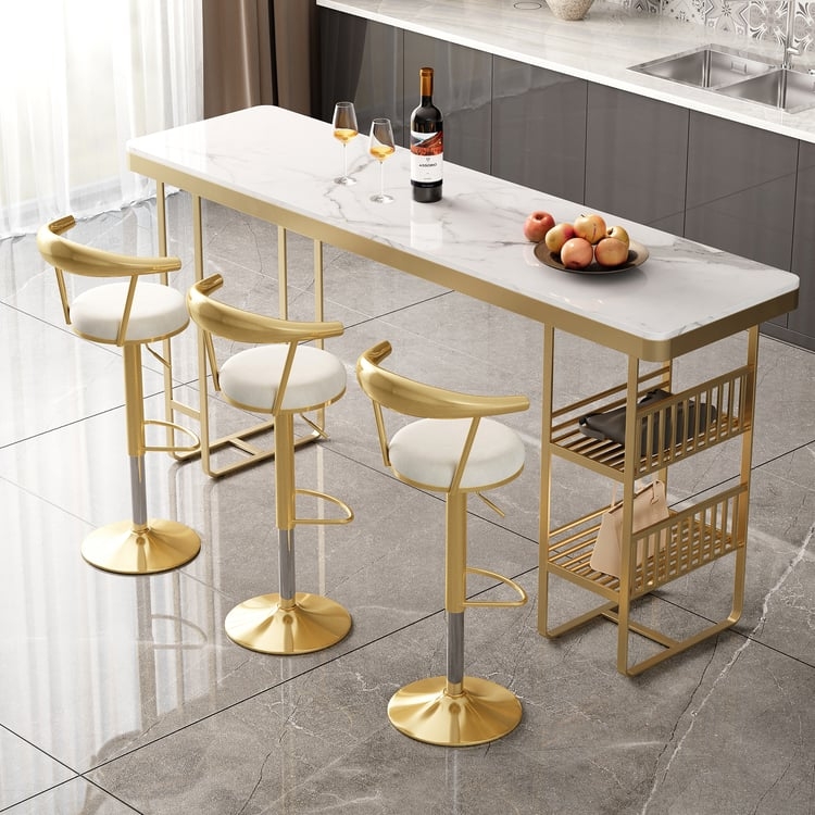 Adjustable Bar Stool Velvet Upholstery Gold Pedestal Base Modern Glam