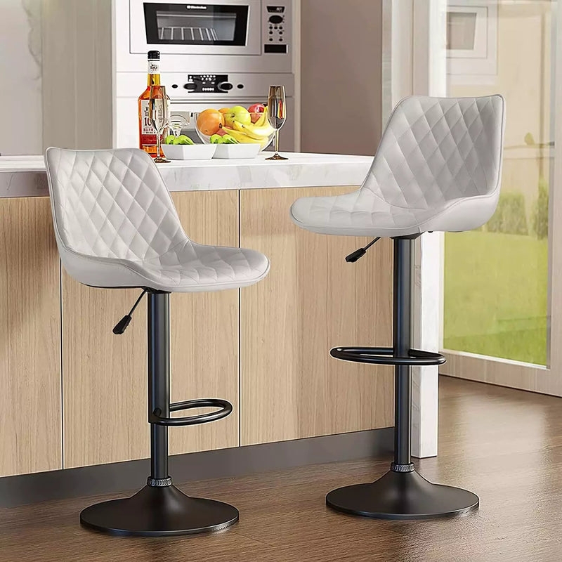 Adjustable Bar Stool White Diamond Tufted Pedestal Base Swivel