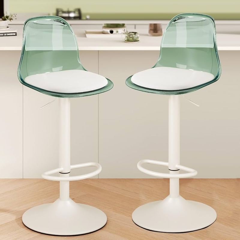 Adjustable Bar Stools with Translucent Seafoam Green Acrylic Seat