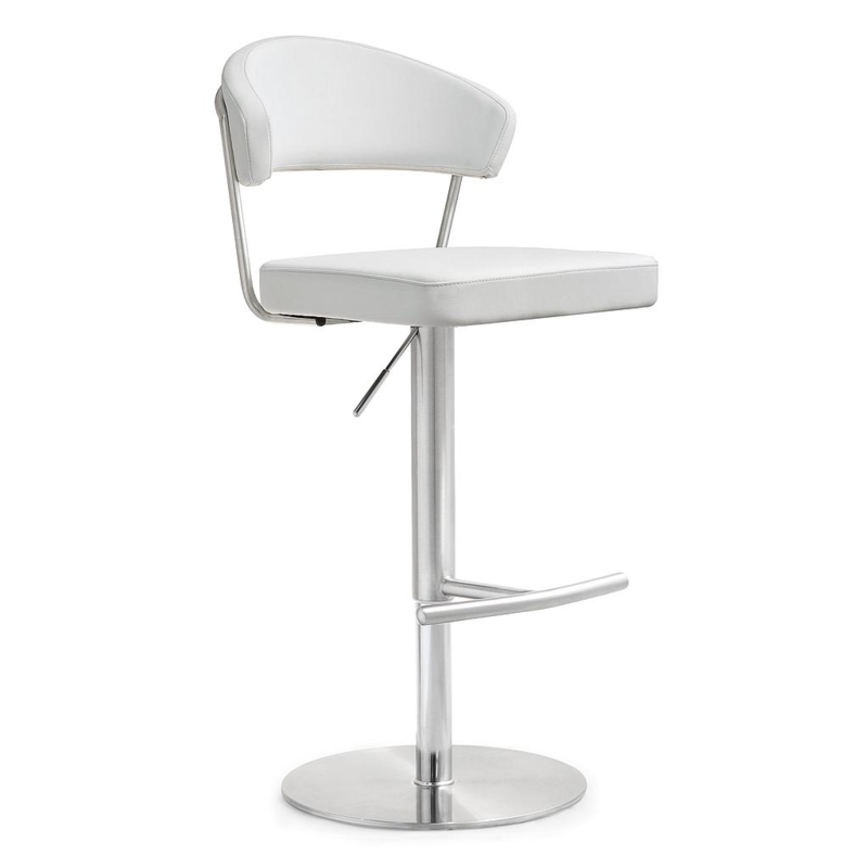 Adjustable Height Bar Stool Polished Metal Pedestal Base with Curved Back