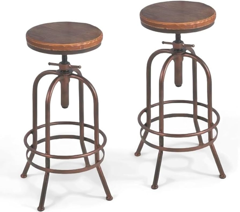 Adjustable Height Bar Stool with Swivel Seat and Metal Frame