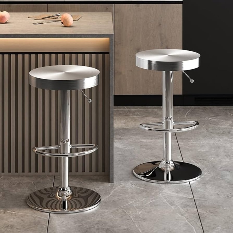 Adjustable Industrial Bar Stools Brushed Metal Swivel Seat Base