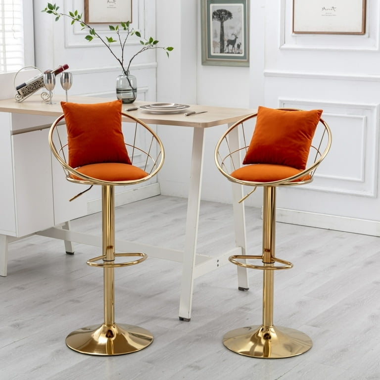 Adjustable Swivel Bar Stools, Gold Pedestal, Mesh Backrest