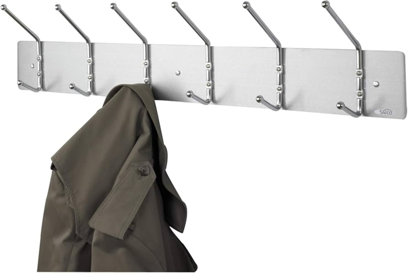 Aluminum Coat Rack Brushed Appearance Six Double Hooks Industrial Modern