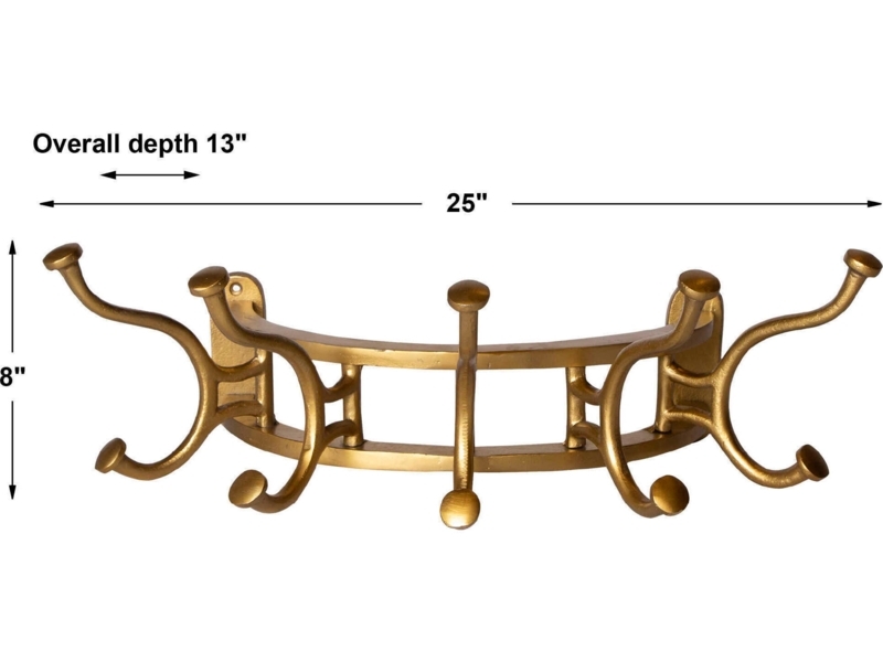 Antique Brass Wall Coat Rack Curved Hooks Dual Rail