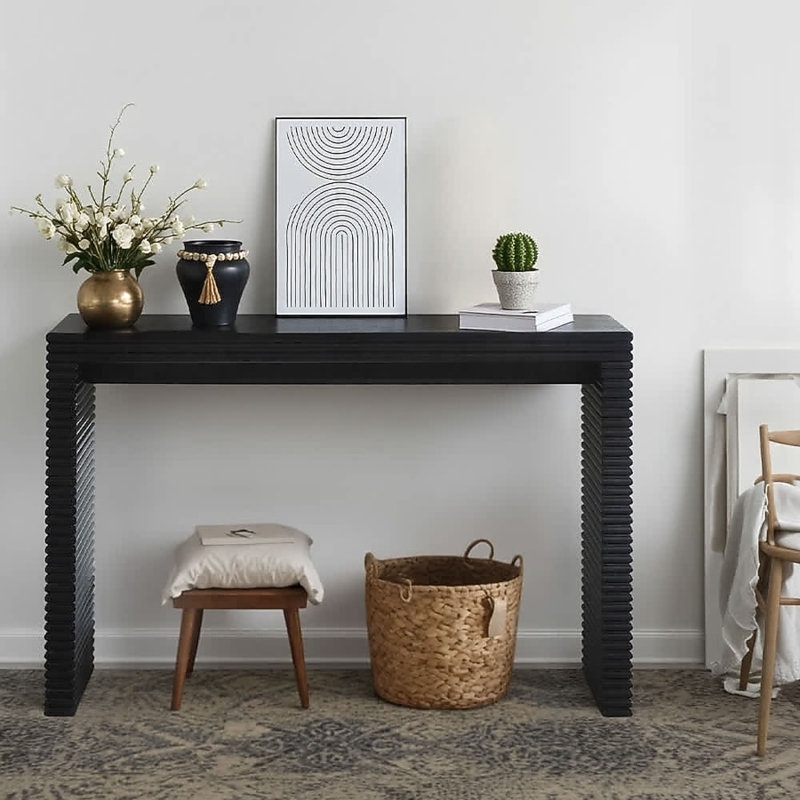Architectural Console Table with Ribbed Legs and Narrow Profile