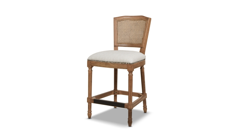 Armless Bar Stool with Cane Back, Nailhead Trim, and Turned Legs