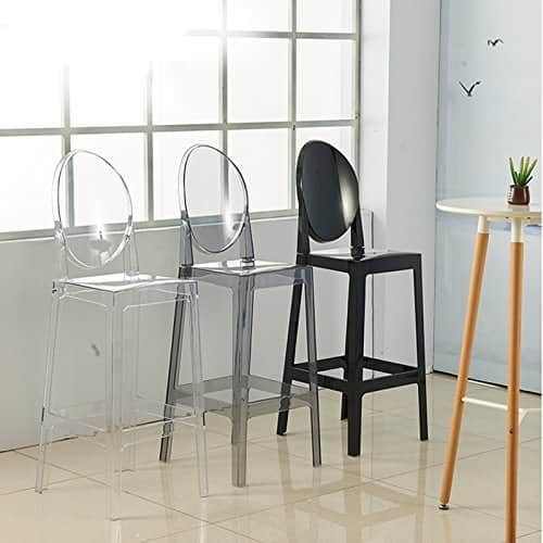 Armless Barstools with Medallion Back in Clear and Smoke Finish