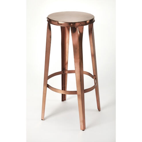 Backless Bar Stool in Polished Copper with Tapered Legs