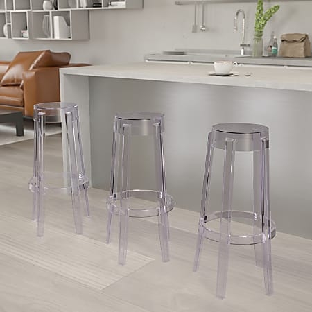 Backless Bar Stool: Transparent Round Seat with Footrest Ring