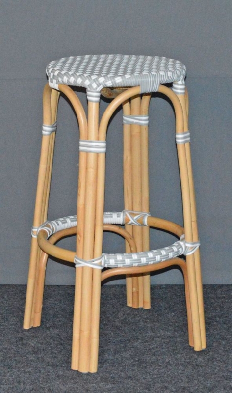Backless Bar Stool with Checkered Woven Seat, Coastal Style Rattan