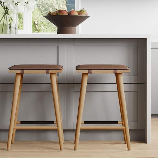 Backless Counter Stool Chestnut Strap Detail Scandinavian Kitchen