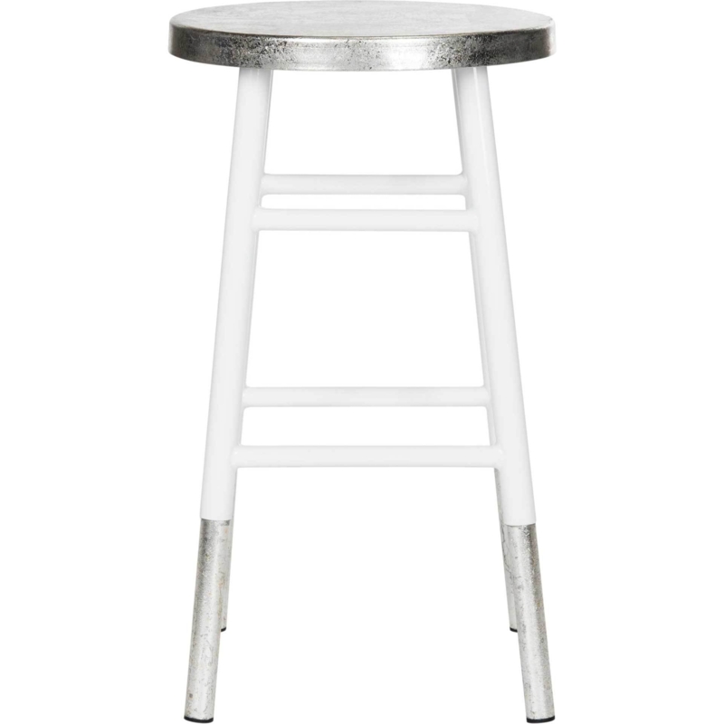 Backless Counter Stool White Metal Frame Mottled Silver Metallic Seat