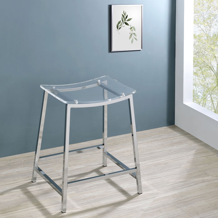 Backless Counter Stool with Polished Chrome Frame & Contoured Seat