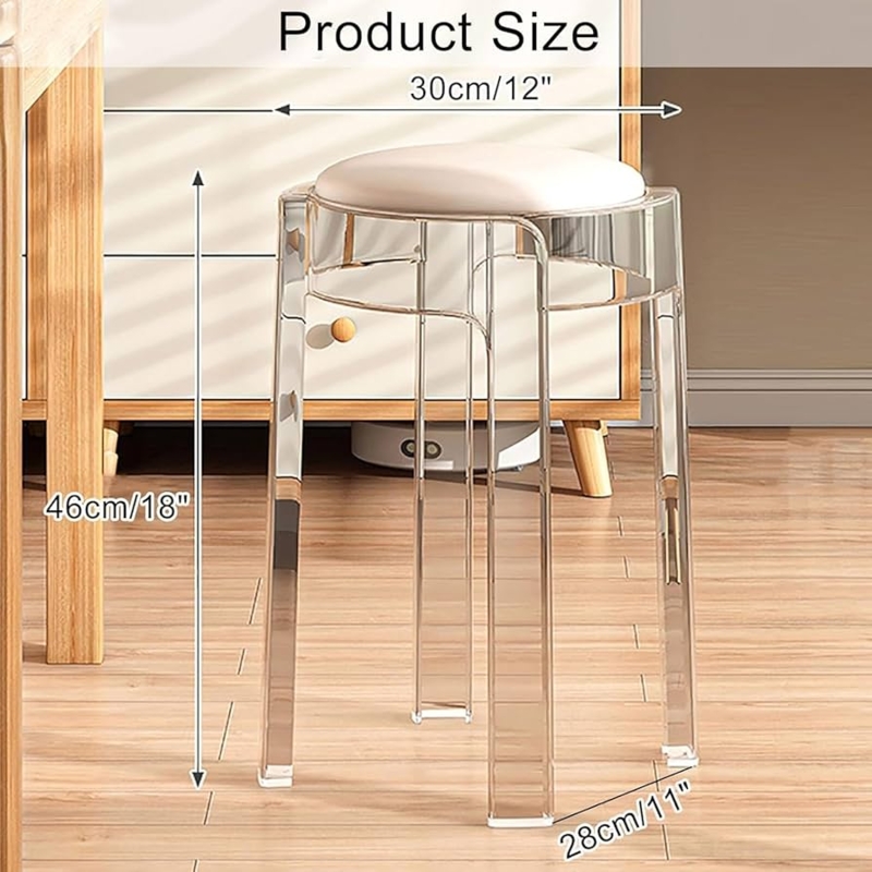 Backless Stool Acrylic Transparent Frame Circular White Seat 18 Inch