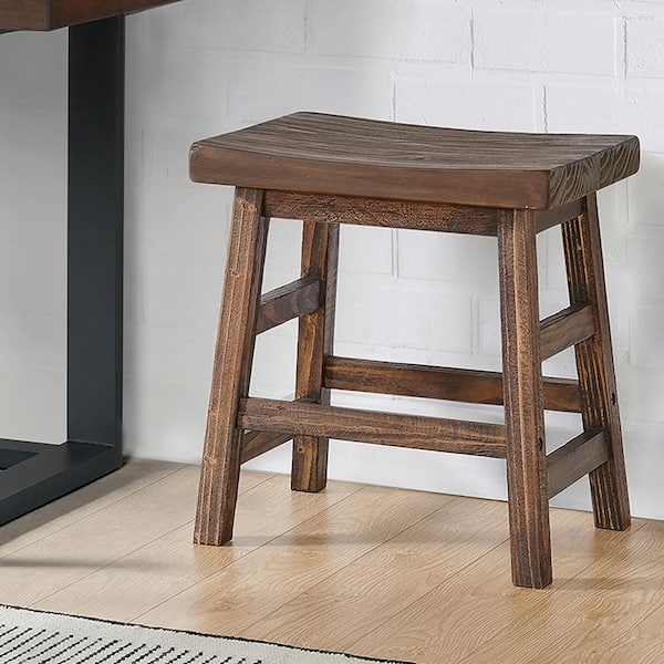 Backless Stool Rustic Reclaimed Wood Scooped Seat Distressed