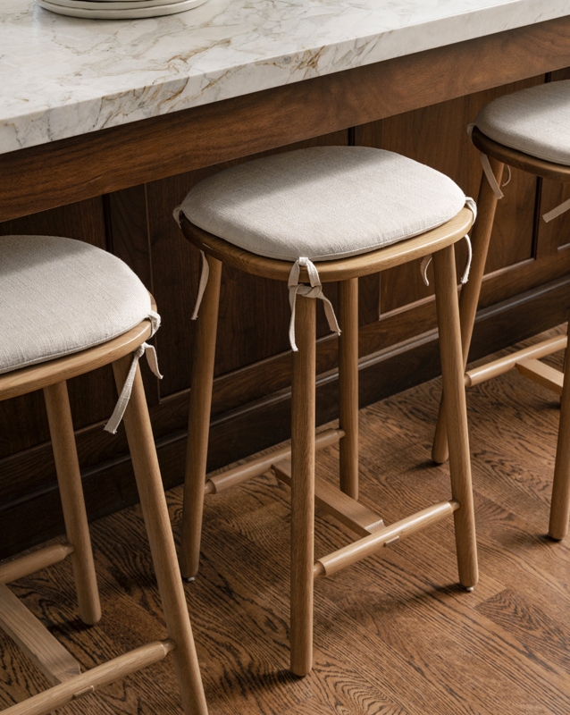 Backless Wood Counter Stools with Tie-On Cushions
