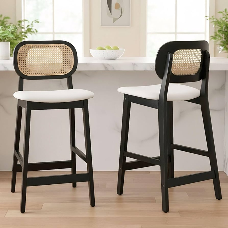 Bar Chairs Rattan Cane Back Oval Backrest Black Frame (60 characters)