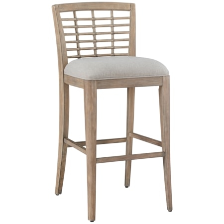 Bar-Height Stool Weathered Finish Lattice Back Upholstered Seat Coastal