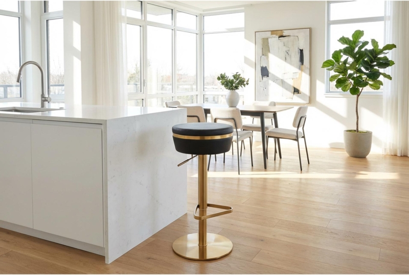 Bar Stool Adjustable Gold Pedestal Triangular Footrest Swivel Seat