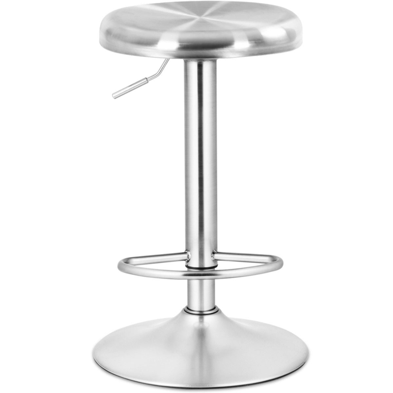 Bar Stool Adjustable Height Brushed Stainless Steel Backless Round Seat