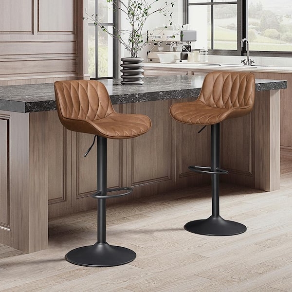 Bar Stool Adjustable Height Pedestal Base Quilted Back Contemporary