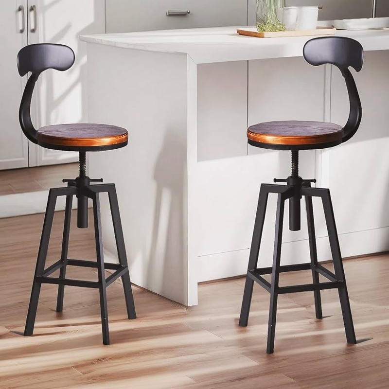 Bar Stool Adjustable Height Swivel Seat Screw Lift Industrial Rustic