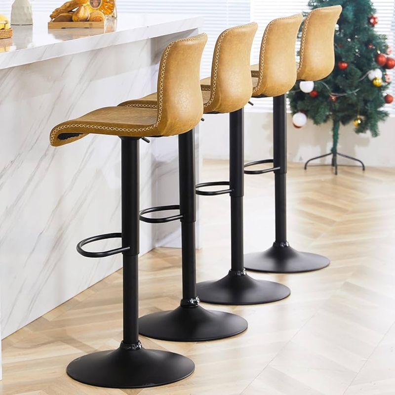 Bar Stool Adjustable Height Whiskey Brown Contrast Cross Stitching