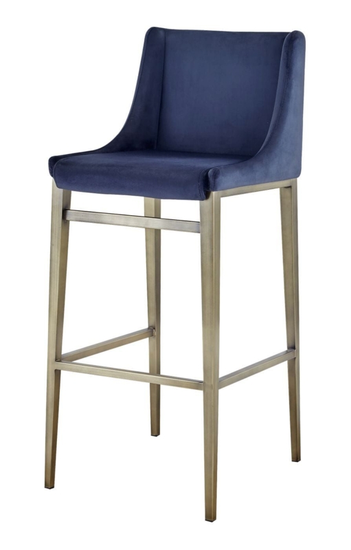 Bar Stool Antique Brass Frame Velvet Tapered Legs Contemporary