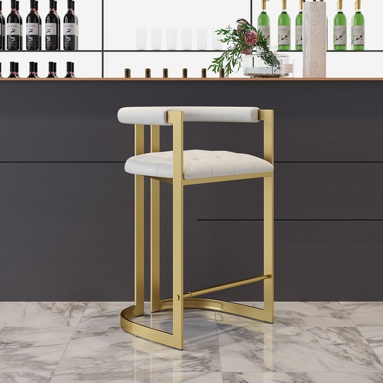 Bar Stool: Architectural Gold Frame with White Rolled Backrest