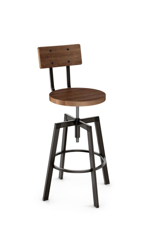 Bar Stool Architectural Style Adjustable Screw Wood Back Metal