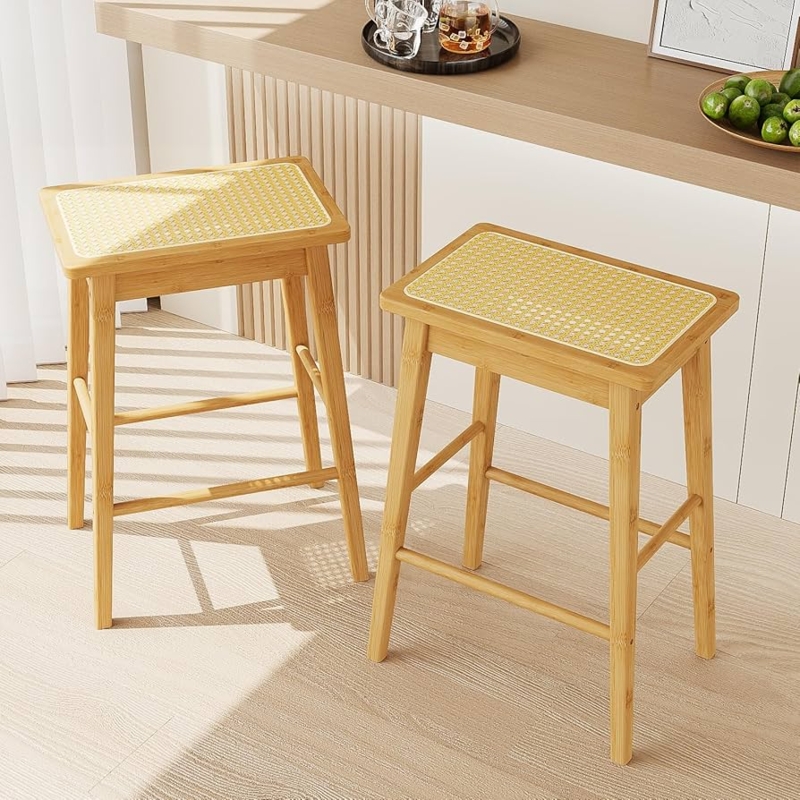 Bar Stool Backless Bamboo Frame Woven Seat Insert