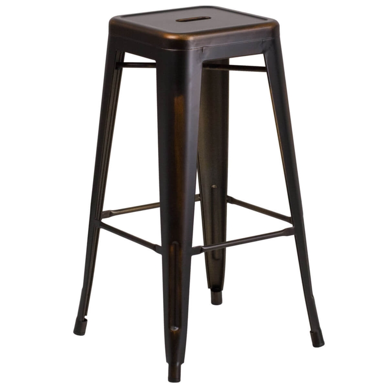 Bar Stool Backless Distressed Bronze Finish Metal Square Seat