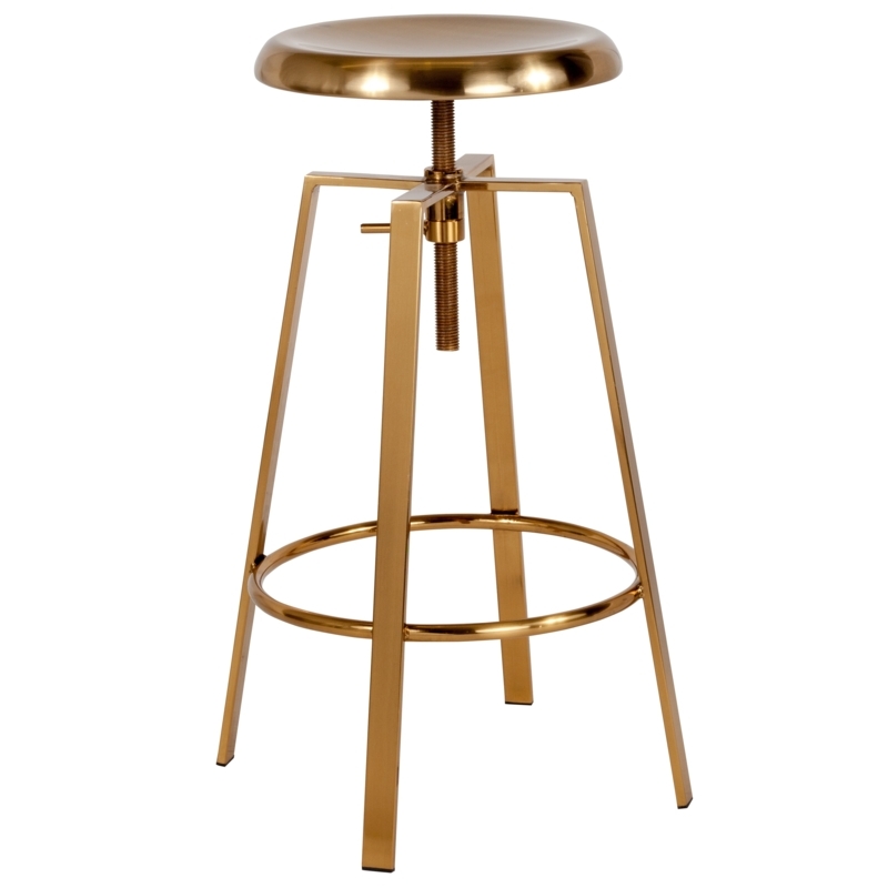 Bar Stool: Backless Gold Metal with Industrial Screw Adjustment