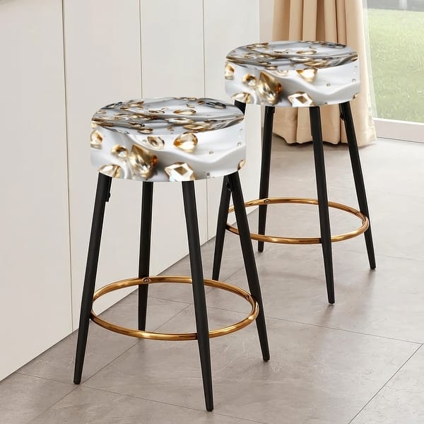 Bar Stool Backless Grey Crystal Print Brass Footrest