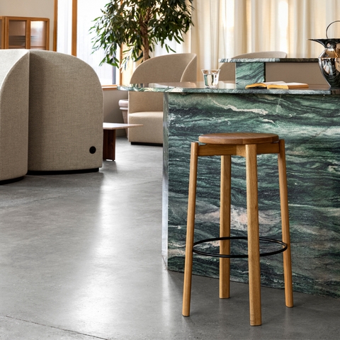 Bar Stool Backless Light Wood with Circular Black Metal Footrest Ring