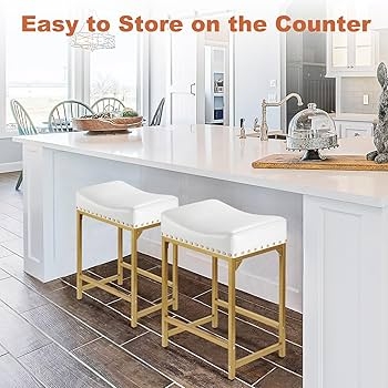 Bar Stool Backless Saddle Seat Cushion with Gold X-Stretcher Base