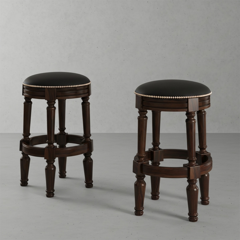 Bar Stool Backless Traditional Espresso Circular Footrest