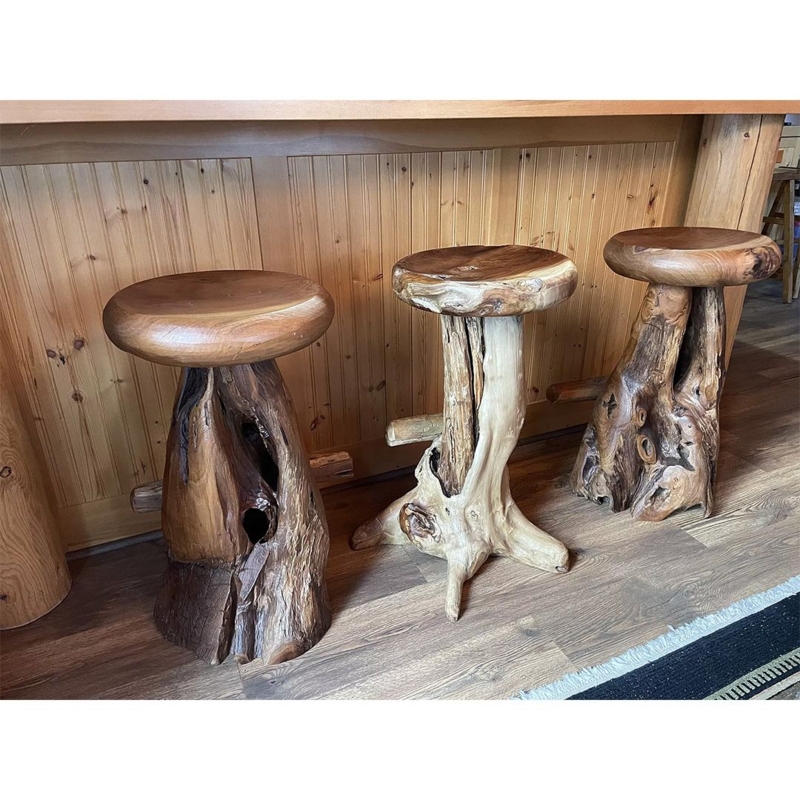Bar Stool Backless Tree Trunk Base Sculptural Wood Rustic Lodge Style