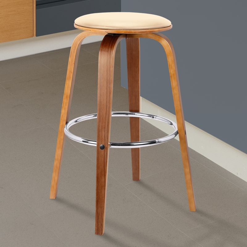 Bar Stool Backless Walnut Bentwood Legs Cream Seat