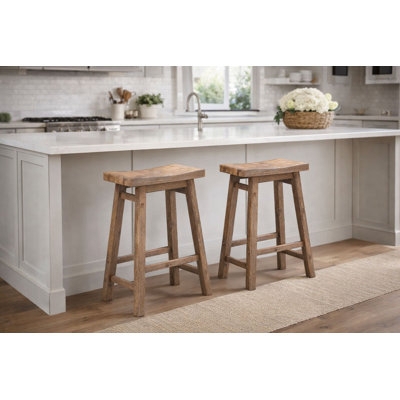 Bar Stool Backless Wood Saddle Seat Weathered Finish Distressed