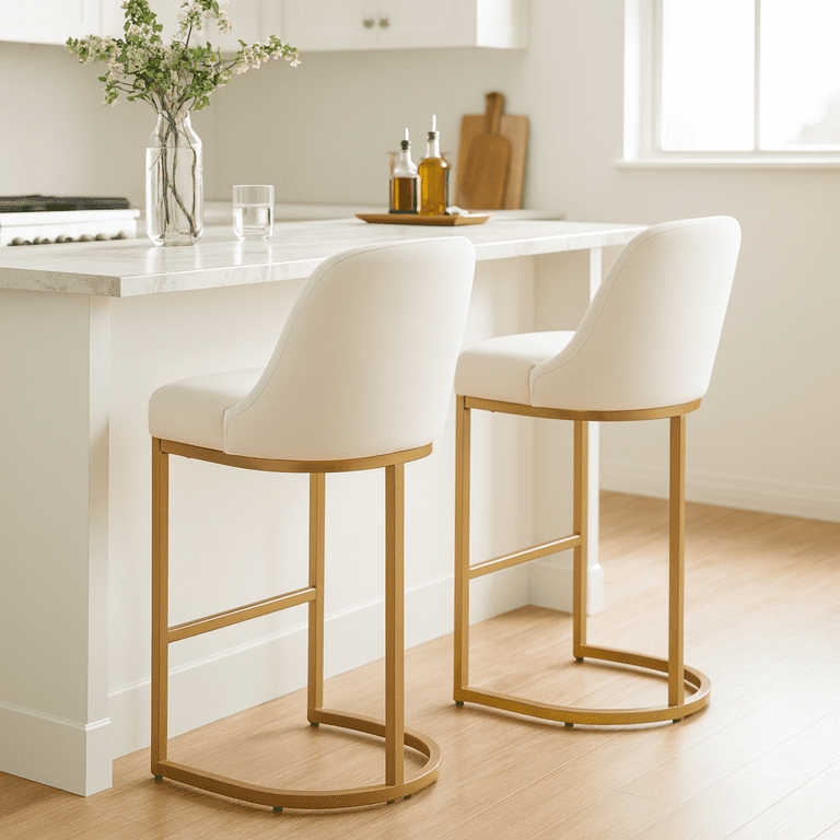 Bar Stool Barrel Back Silhouette White And Gold Palette Brushed Finish