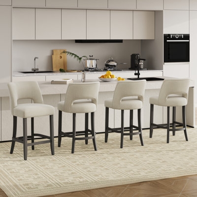 Bar Stool Beige Cutout Back Modern Minimalist Design