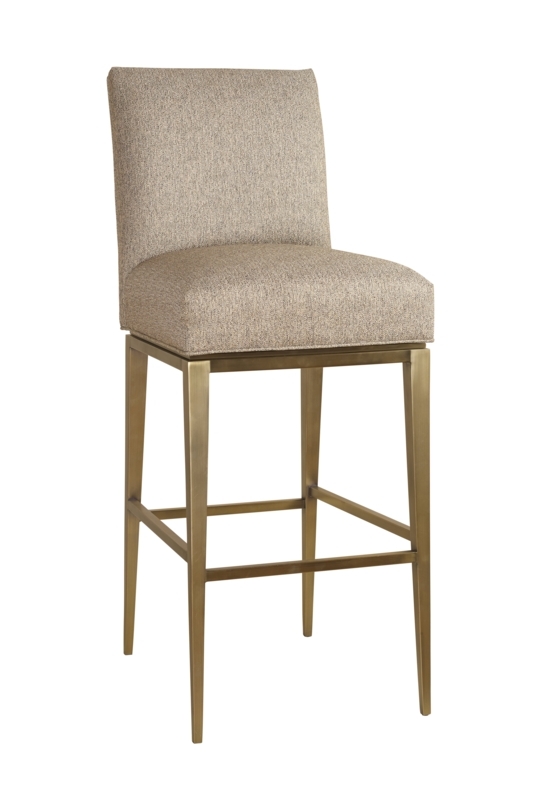 Bar Stool Beige Woven Fabric Antique Bronze Upholstered Back