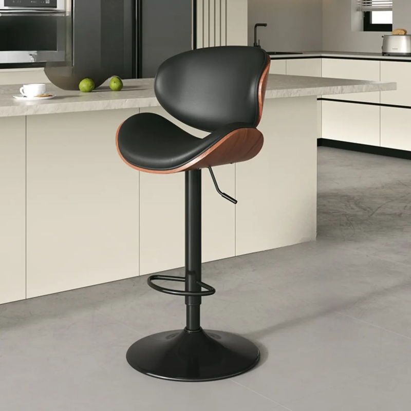 Bar Stool Bentwood Shell Adjustable Height Swivel Black Ergonomic