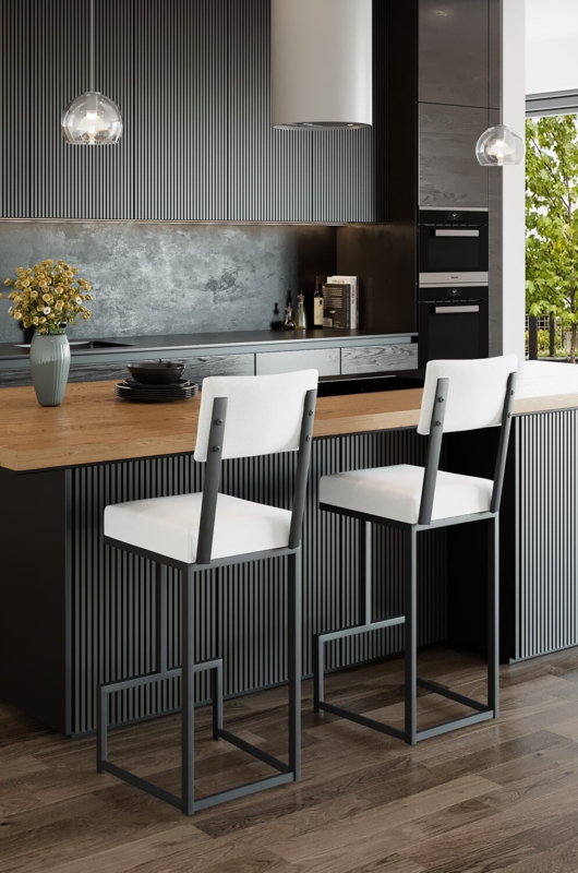 Bar Stool: Black and White Counter Stools, Ribbed Base Pairing