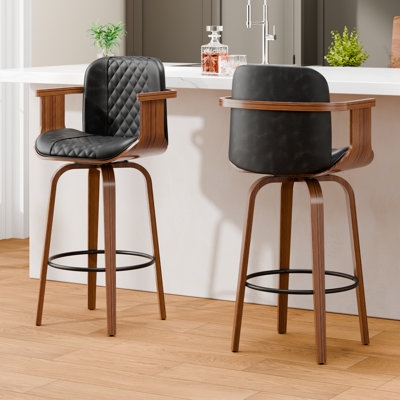 Bar Stool Black Diamond Quilting Bentwood Integrated Arms Swivel Stools