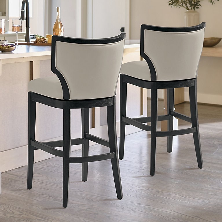 Bar Stool Black Frame Cream Upholstery Swivel Curved Back Modern