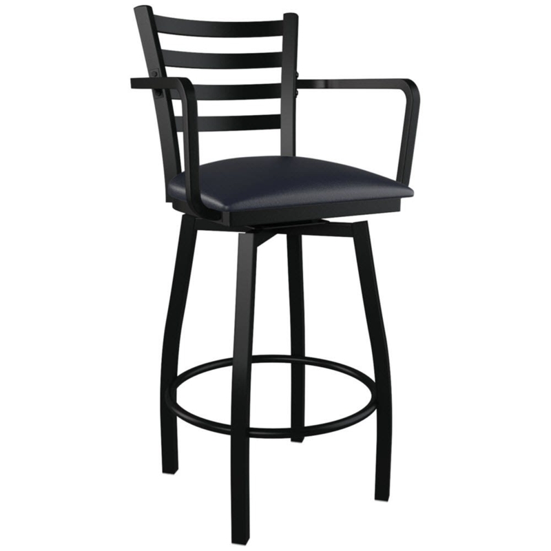 Bar Stool Black Metal Ladder Back Swivel Seat Industrial Design