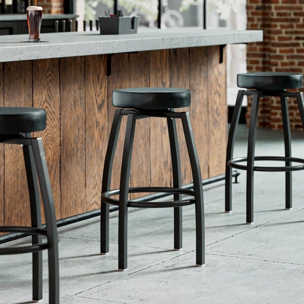 Bar Stool Black Metal Swivel Seat Leather Like Industrial Style